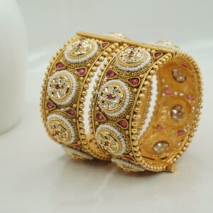 New Beautiful Stylish ruby white Designed gold plated Copper Bangle set (1863)