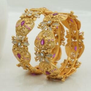 Traditional gold plated ruby white with mina studded  bangle for women (1864)