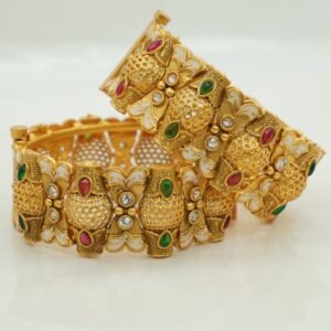 Traditional gold plated ruby white withgreen studded  bangle for women (1871)
