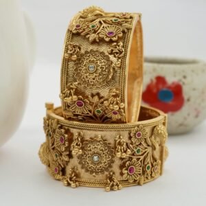 Mat Finish Ruby Embaded Broad Copper Bangles (2042)