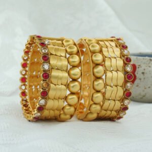 Modern Traditional Crafted Diamond beads gold plated bangle set (407)