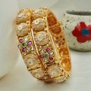 Flower Round Meena with Ruby AD Designer Bangles Set (1955)