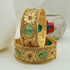 Flower Shaped Ruby with Green meena Designer Bangles (1992)