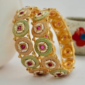 Mint Pink Ruby AD Copper Bangles (2029)
