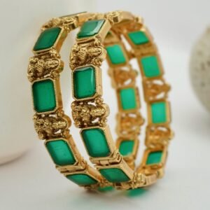 Green Diamond Laxmi Ji Temple Bangles (2034)