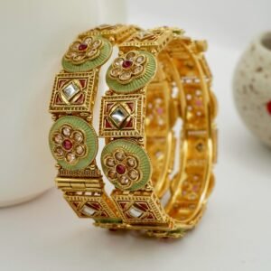 Round Square Green Meena AD Bangles (2035)