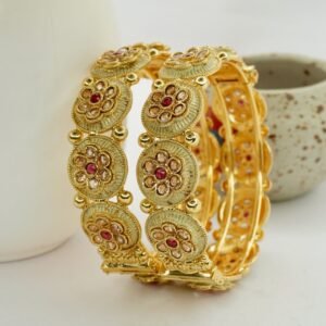 Mint Meena Ruby Embeded Round Copper Bangles (2051)