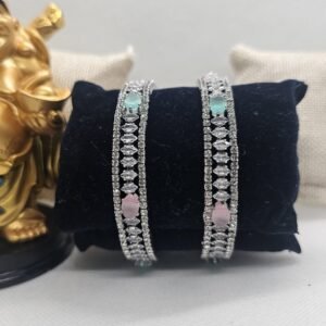 Mint Pink Beautiful Rodium AD Bangles (105-1188)