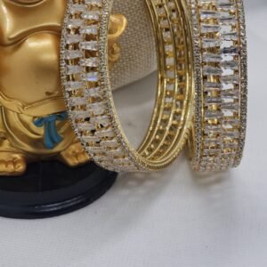 Double Round TubeLight Gold Plated AD Bangles (105-1271)