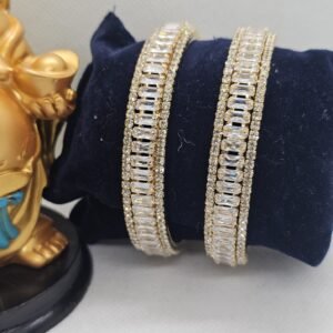 Gold Plated AD Bangles with stone chain (105-1228)