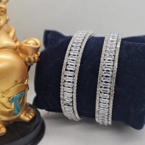 Rodium Plated AD Bangles with stone chain (105-1228)