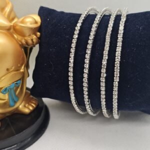 Rodium Plated White Stone 4 Pic Single Line Bangles (105-000)