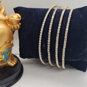 Gold Plated White Stone 4 Pic Single Line Bangles (105-000)