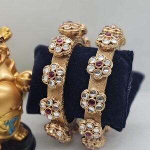Flower Ruby Kundan Khoba Bangles (112-4030)