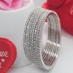 BORANA 8 PIC RODIUM PLATED STONE BANGLES SET (120-1007)